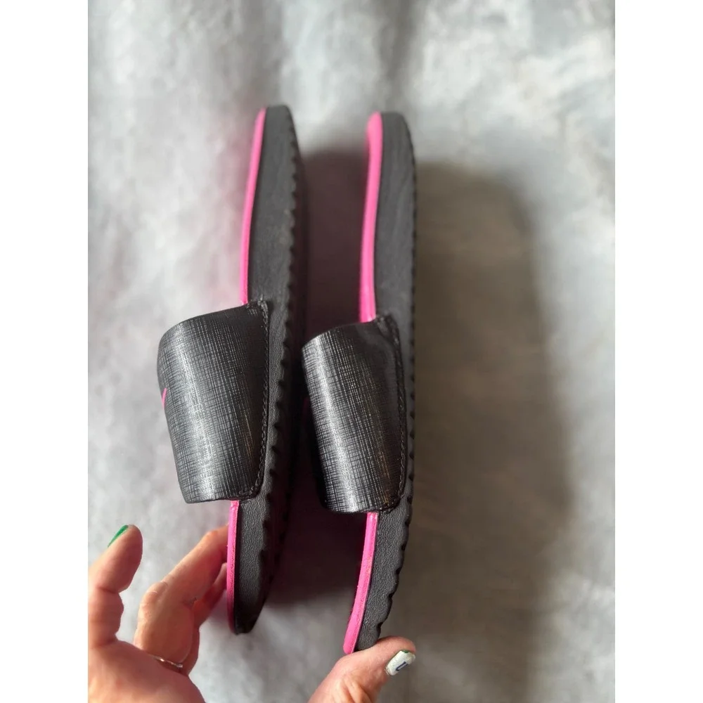 Nike Kawa Kids Slides Black Pink Swoosh Sandals Slip On Athletic Shoes-7Y